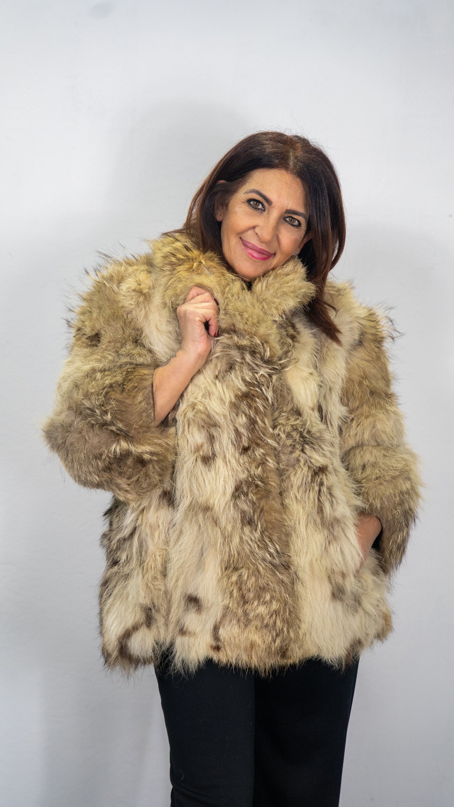 Giacca Volpe Bianca con inserti in pelle